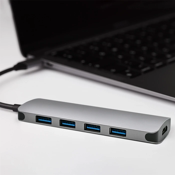 „Qoltec“ USB-C 3.1 5in1 šakotuvo adapteris, 4x USB 3.0 DC