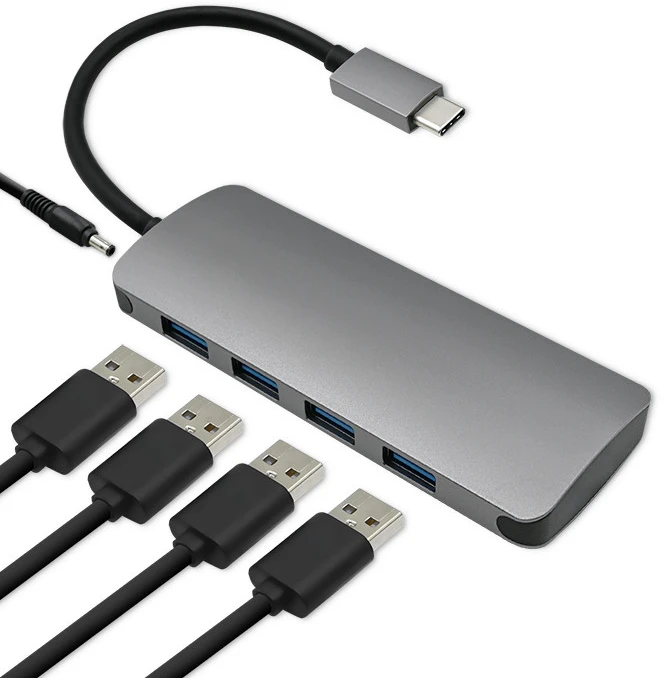 „Qoltec“ USB-C 3.1 5in1 šakotuvo adapteris, 4x USB 3.0 DC