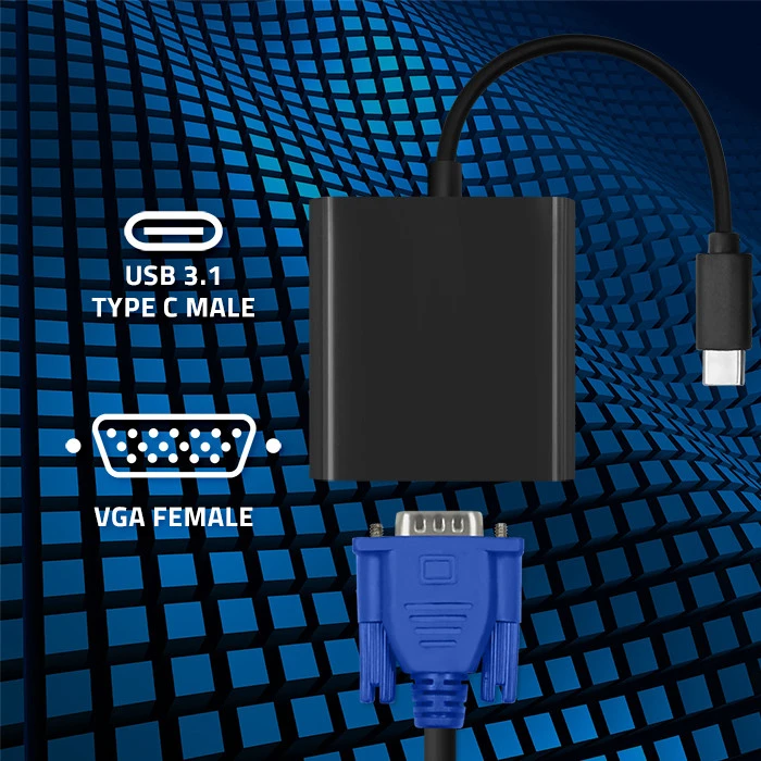 QOLTEC 50376 USB 3.1 adapteris C tipo vyriškas / VGA moteriškas 1080P 23cm
