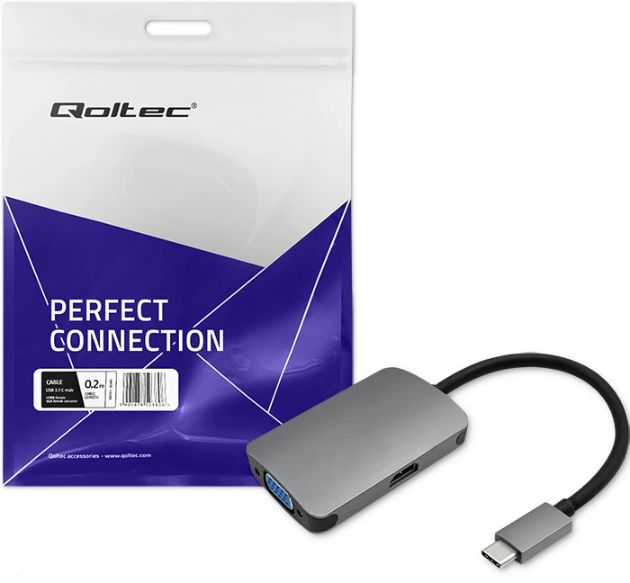 Qoltec USB adapteris Type C male / HDMI Female | VGA Moteris