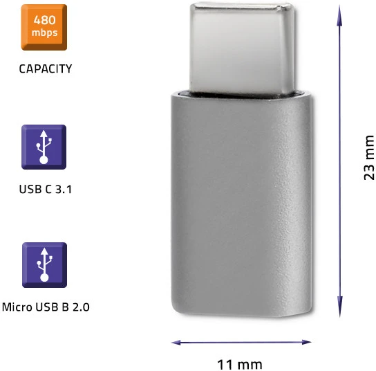 QOLTEC 50478 Qoltec Adapteris USB 3.1 Type C vyriškas mikro USB 2.0 B moteriškas