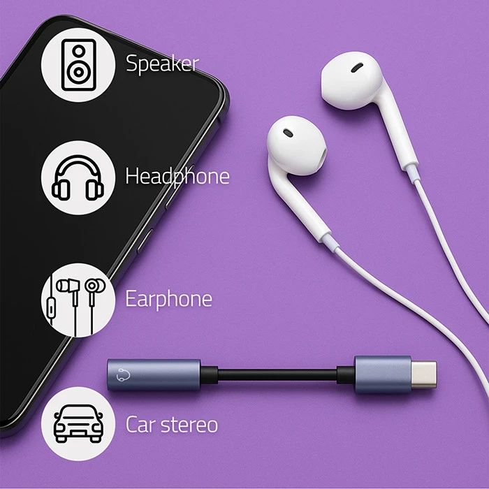 Qoltec USB-C adapteris su 3.5 mm jungtimi 10 cm aliuminis