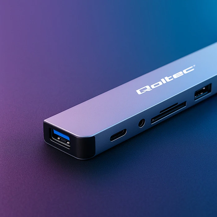 „Qoltec“ šakotuvas 8in1 USB C USB, USB C 4xUSB SD TF kortelių lizdas