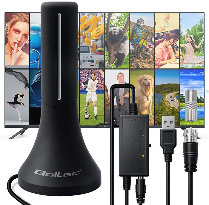 Qoltec vidinė DVB-T/T2 TV antena 32dBi 4K 4m