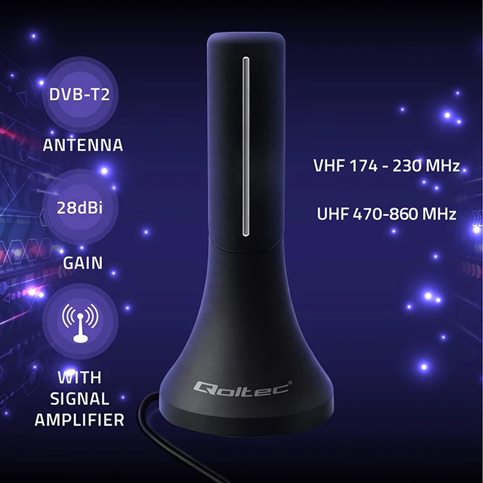 Qoltec vidinė DVB-T/T2 TV antena 32dBi 4K 4m
