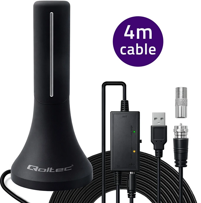 Qoltec vidinė DVB-T/T2 TV antena 32dBi 4K 4m