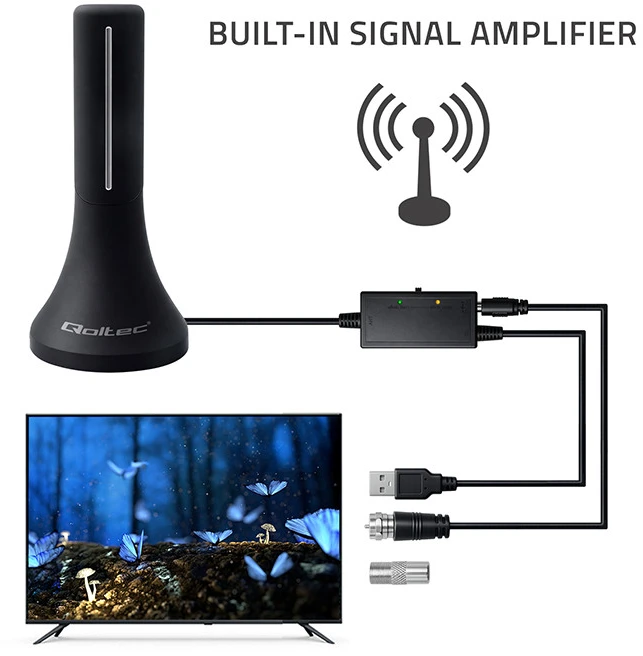 Qoltec vidinė DVB-T/T2 TV antena 32dBi 4K 4m