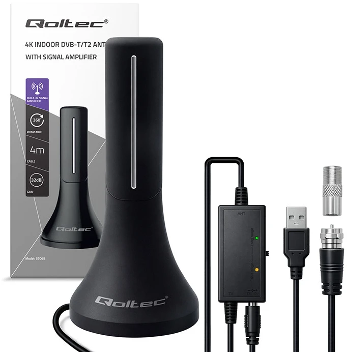Qoltec vidinė DVB-T/T2 TV antena 32dBi 4K 4m