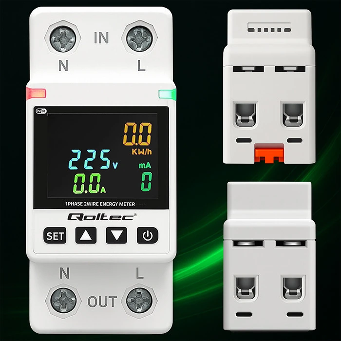 „Qoltec“ vienfazis elektroninis vatmetras | Energijos suvartojimo matuoklis | DIN35 | Nuotolinio valdymo pultas | Matavimų istorija | „Wi-Fi“ | TUYA | Išmanusis gyvenimas