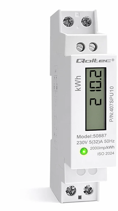 Vienfazis elektroninis skaitiklis suvartojimas energija ant bėgio din 230v lcd 1p plonas Qoltec