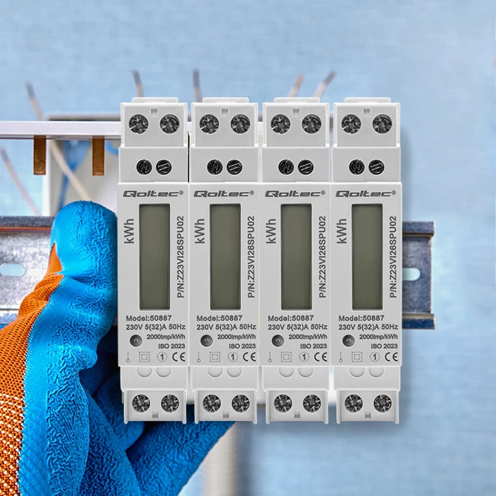 Vienfazis elektroninis skaitiklis suvartojimas energija ant bėgio din 230v lcd 1p plonas Qoltec