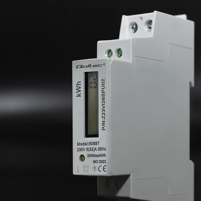 Vienfazis elektroninis skaitiklis suvartojimas energija ant bėgio din 230v lcd 1p plonas Qoltec