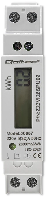 Vienfazis elektroninis skaitiklis suvartojimas energija ant bėgio din 230v lcd 1p plonas Qoltec