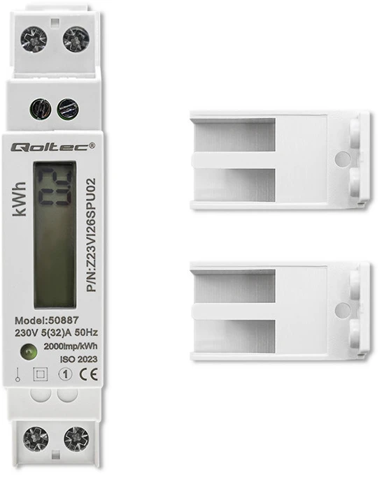 Vienfazis elektroninis skaitiklis suvartojimas energija ant bėgio din 230v lcd 1p plonas Qoltec