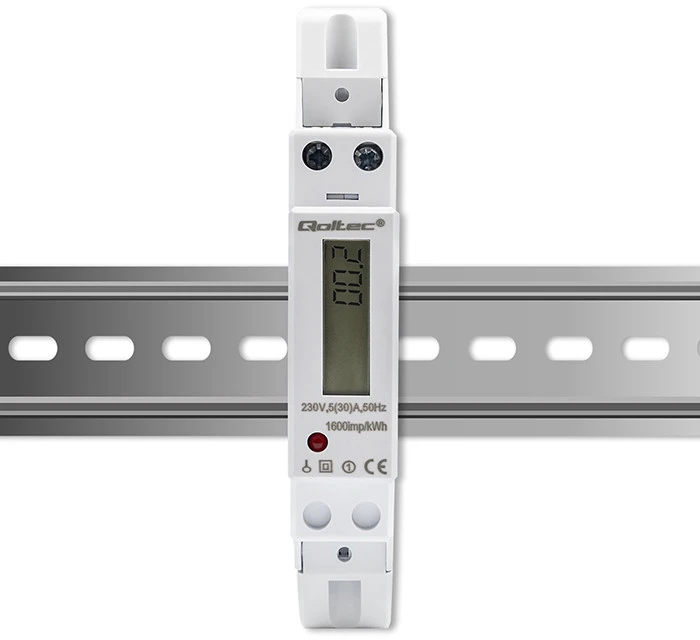 „Qoltec“ 1 fazės elektroninis skaitiklis | Energijos skaitiklis ant DIN bėgelio | 230 V | 30 A | LCD | 1P