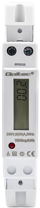 „Qoltec“ 1 fazės elektroninis skaitiklis | Energijos skaitiklis ant DIN bėgelio | 230 V | 30 A | LCD | 1P