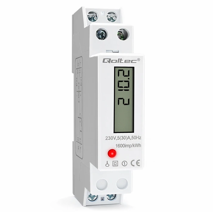 „Qoltec“ 1 fazės elektroninis skaitiklis | Energijos skaitiklis ant DIN bėgelio | 230 V | 30 A | LCD | 1P