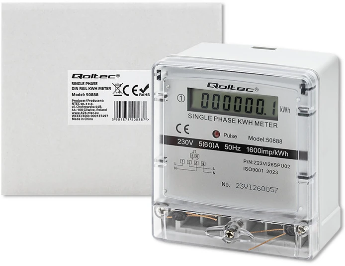 Vienfazis elektroninis skaitiklis Qoltec, 240 V