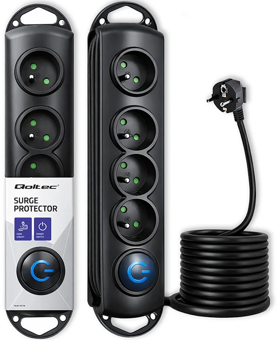 QOLTEC 50104 Viršįtampių apsauga 4 maitinimo lizdas 1,5m
