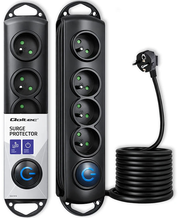 QOLTEC 50105 Viršįtampių apsauga 4 maitinimo lizdas 2,5m