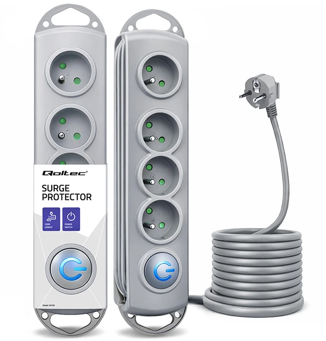 QOLTEC 50164 Apsaugos nuo viršįtampių Quick Switch 4 lizdai pilka 2,5m