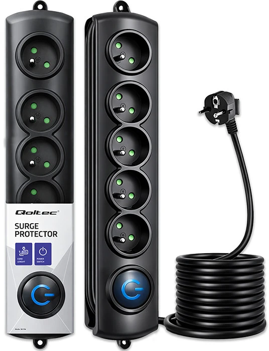 QOLTEC Apsauga nuo viršįtampių Quick Switch 5 lizdai 1,8m juodas