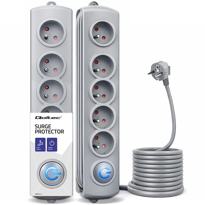 QOLTEC Apsauga nuo viršįtampių Quick Switch 5 lizdai 1.8m pilka