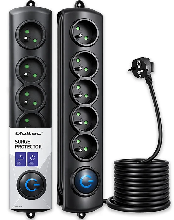 QOLTEC Apsauga nuo viršįtampių Quick Switch 5 lizdai 3m juodas
