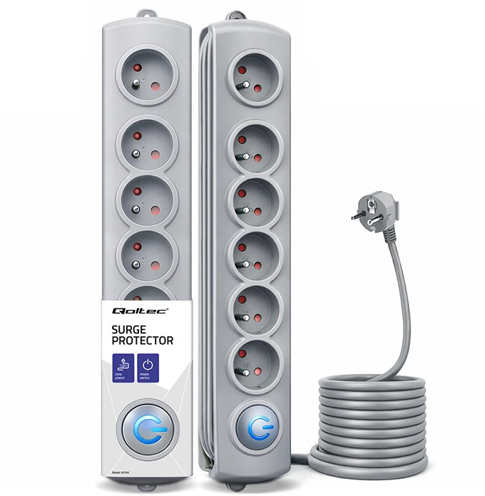 QOLTEC 50165 Apsaugos nuo viršįtampių Quick Switch 6 lizdai pilka 1.8m