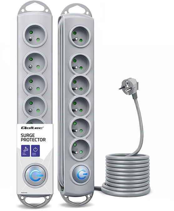 QOLTEC 50166 Qoltec Apsaugos nuo viršįtampių Quick Switch 6 lizdai pilka 3m