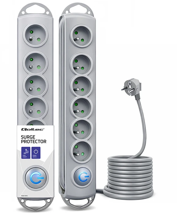 QOLTEC 50199 Apsauga nuo viršįtampių 6 lizdai 5m