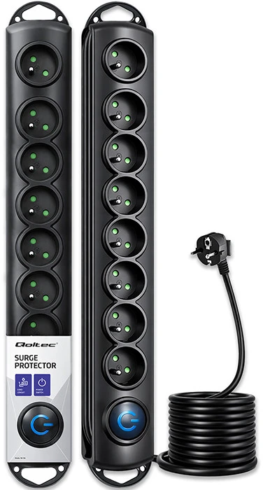 QOLTEC 50113 Viršįtampių apsauga 8 maitinimo lizdas 1,8m