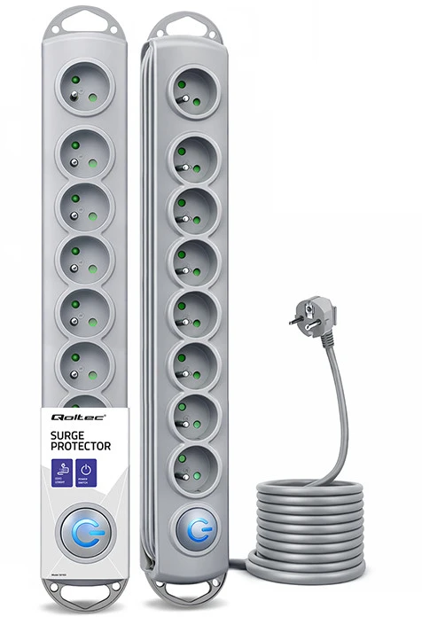 QOLTEC 50167 Apsaugos nuo viršįtampių Quick Switch 8 lizdai pilka 1,8m