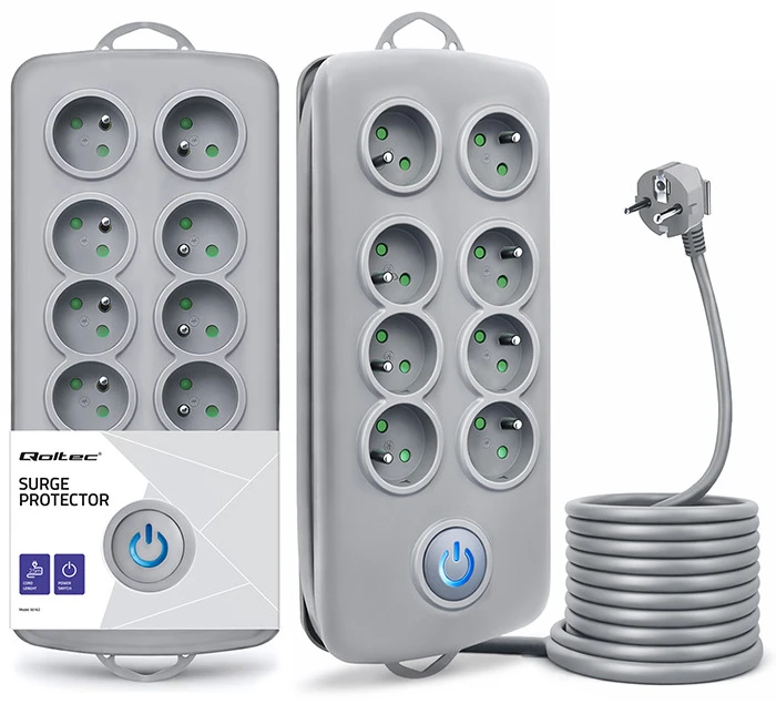 QOLTEC 50162 Apsaugos nuo viršįtampių Quick Switch 8 lizdai pilka 2,5m