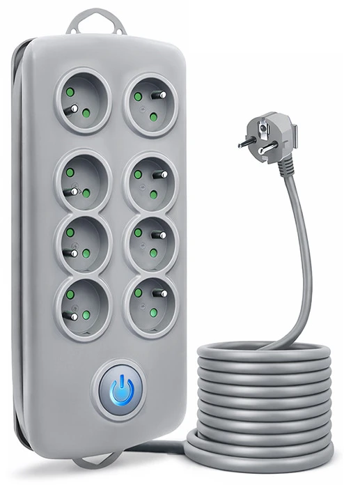 QOLTEC 50162 Apsaugos nuo viršįtampių Quick Switch 8 lizdai pilka 2,5m