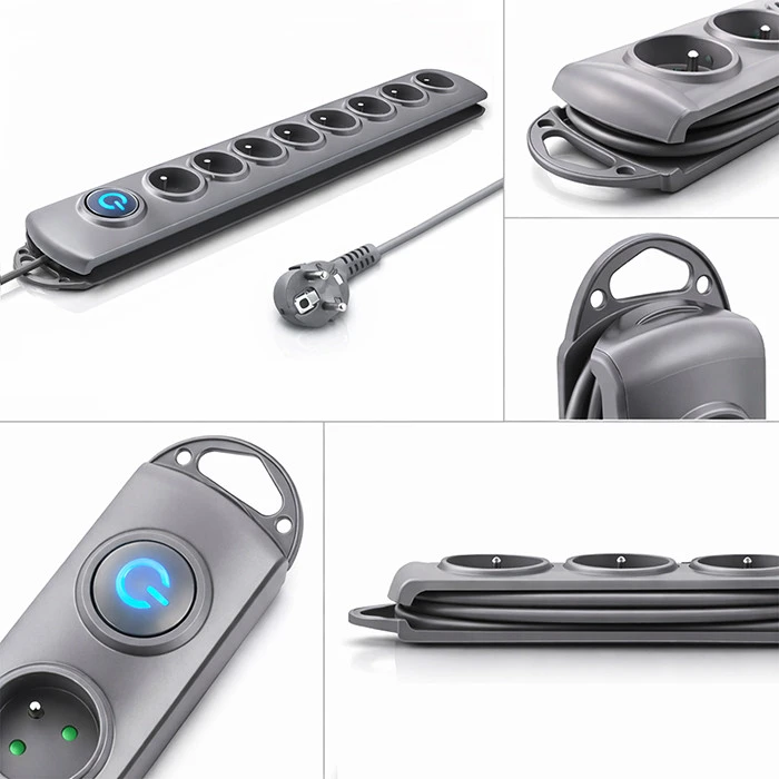 QOLTEC 50168 Apsaugos nuo viršįtampių Quick Switch 8 lizdai pilka 3m