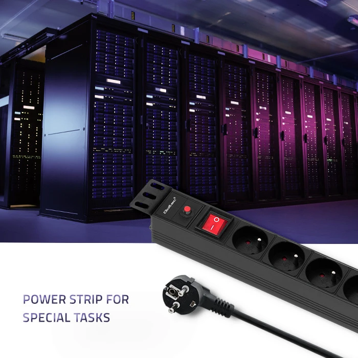 QOLTEC 53996 Apsauga nuo viršįtampių RACK 19 16A 1U PDU 8xSCHUKO 2m