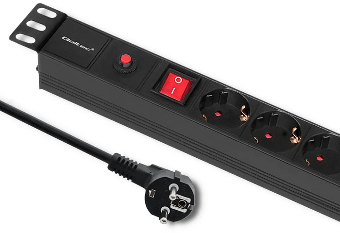 QOLTEC 53993 Apsauga nuo viršįtampių CB Qoltec skirta RACK 19 16A 1U PDU 6xSCHUKO 2m