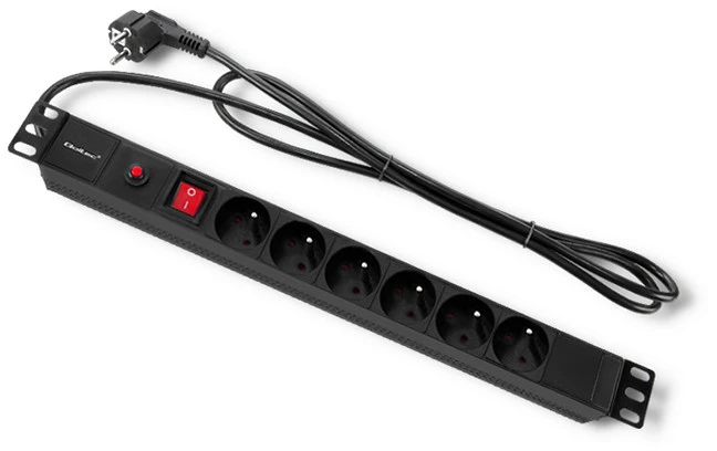 QOLTEC 53995 Apsauga nuo viršįtampių RACK 19 16A 1U PDU 6xSCHUKO 2m