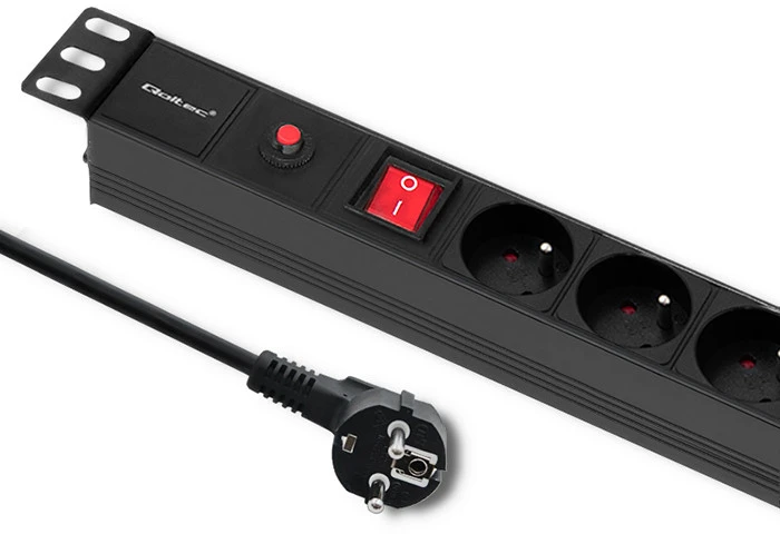 QOLTEC 53995 Apsauga nuo viršįtampių RACK 19 16A 1U PDU 6xSCHUKO 2m