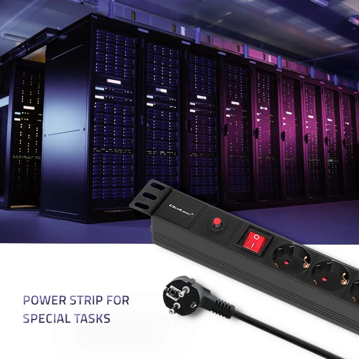 QOLTEC 53993 Apsauga nuo viršįtampių CB Qoltec skirta RACK 19 16A 1U PDU 6xSCHUKO 2m