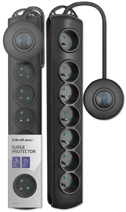 QOLTEC Apsauga nuo viršįtampių su Foot Quick Switch 7 lizdais 1,5 m