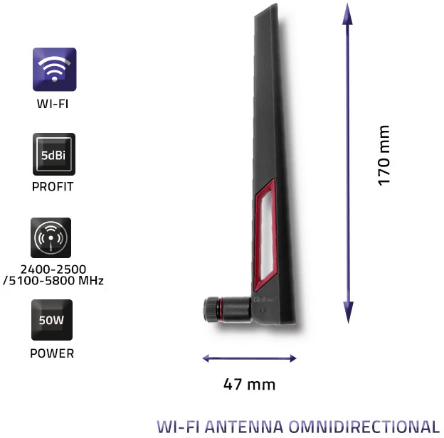 QOLTEC 57017 Wi-Fi 2.4/5GHz 5dBi visakryptė antena
