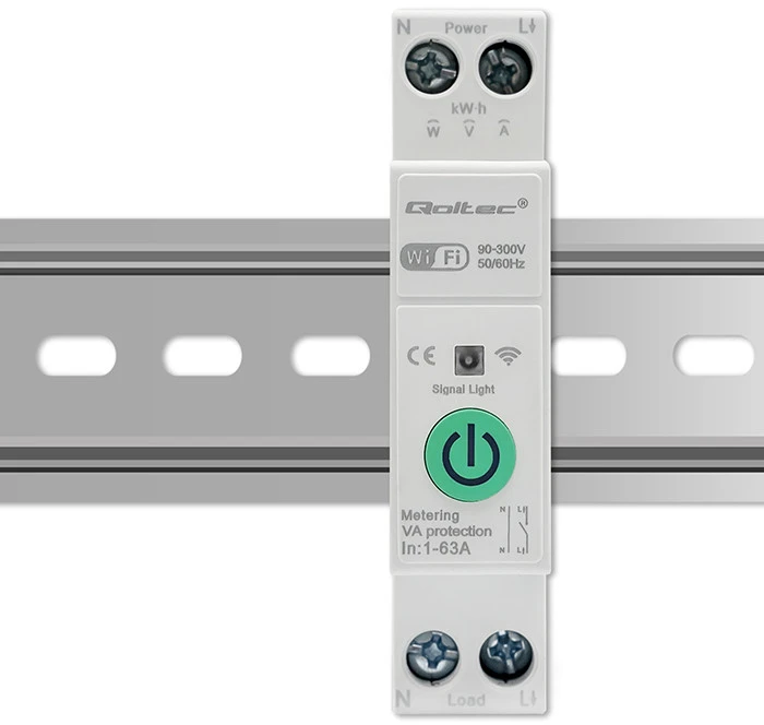 Qoltec 63A relė DIN bėgeliui su elektros skaitikliu | TUYA | Wifi | PROTINGAS GYVENIMAS