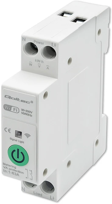 Qoltec 63A relė DIN bėgeliui su elektros skaitikliu | TUYA | Wifi | PROTINGAS GYVENIMAS