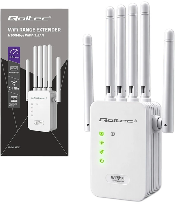 Maršrutizatorius Qoltec WiFi signalo stiprintuvas AX300 6 antenos 2x RJ45