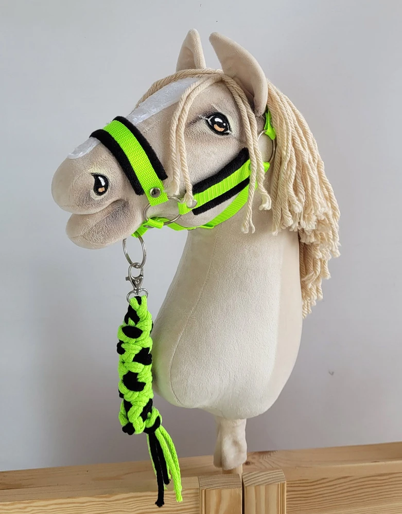 Super Hobby Horse Hobio arklio kantaras su pavadžiu, juodas/neoninis žalias