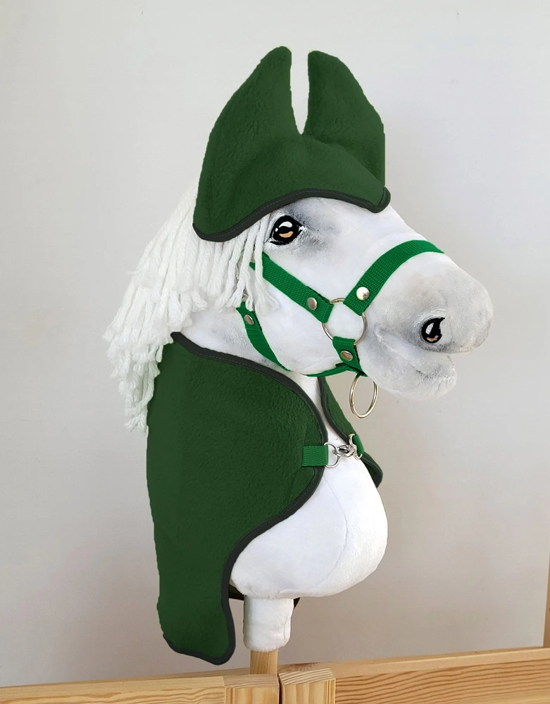 Super Hobby Horse hobby horse žirgui rinkinys: žalia vilnonė antklodė ir ausinės