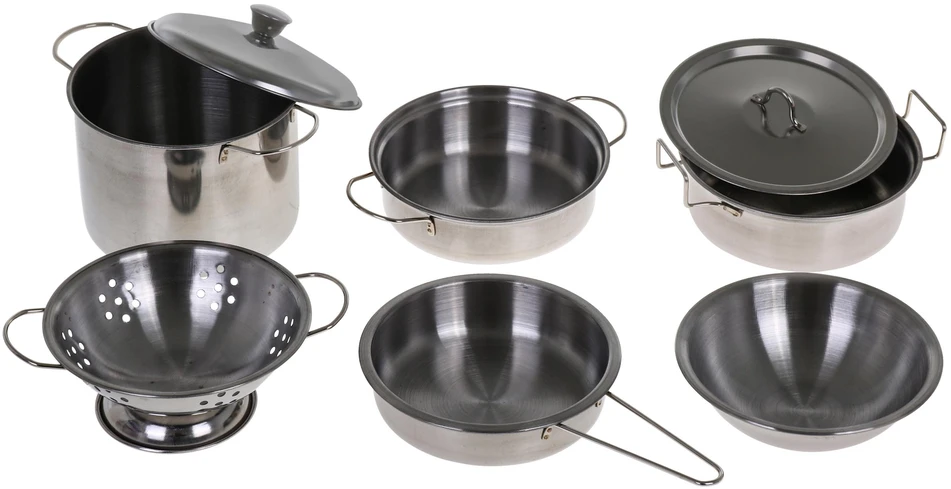 Ramiz Mega virtuvės rinkinys vaikams 3+ Metaliniai puodai + Virtuvės įrankiai + Maisto produktai 30 vnt.