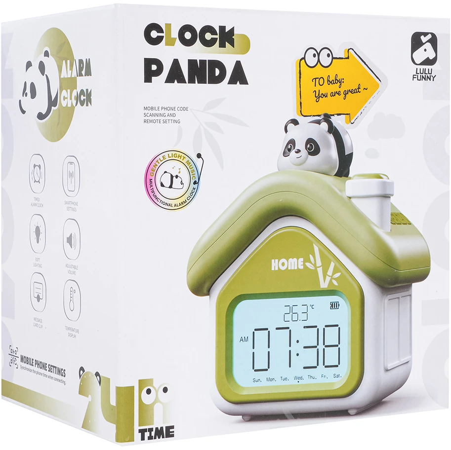 Ramiz Vaikiškas Panda žadintuvas su naktine lempa
